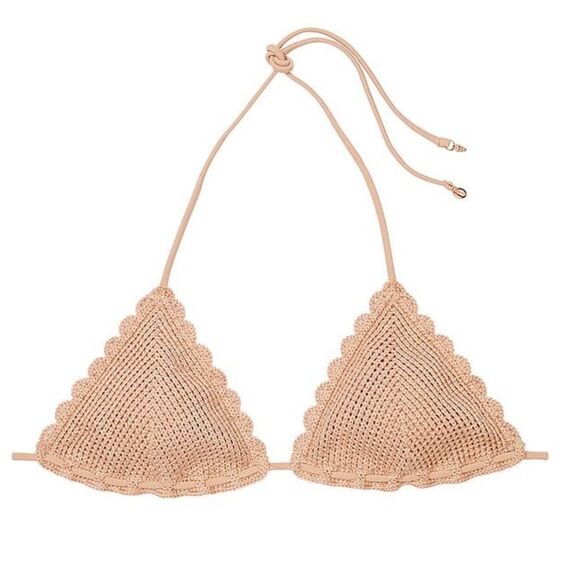 Victoria's Secret Swim Beige Tan Crochet Triangle Bikini Size Large - Picture 9 of 14